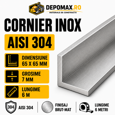Cornier inox AISI 304, 65 x 65 x 7 mm, 6 metri